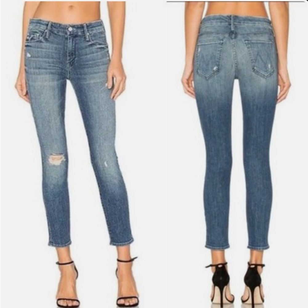 MOTHER Distressed Blue Skinny Jeans